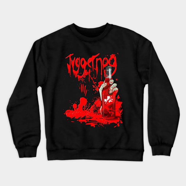 Zombie Hand Bloodied Juggernog on Charcoal Crewneck Sweatshirt by LANStudios